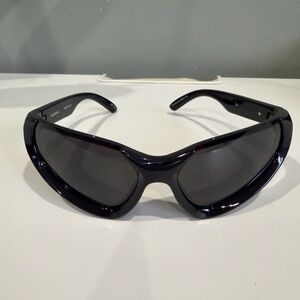 Balenciaga Glossy Black Wrap Sunglasses - Dark Smoke Lenses